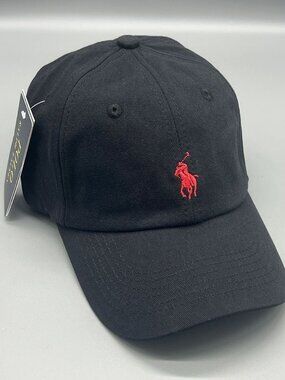 Polo by Ralph Lauren Black Cap with Red Pony Embroidery
